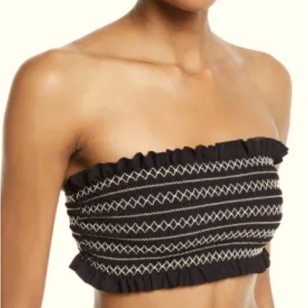 Tory Burch smocked Costa bandeau bikini top